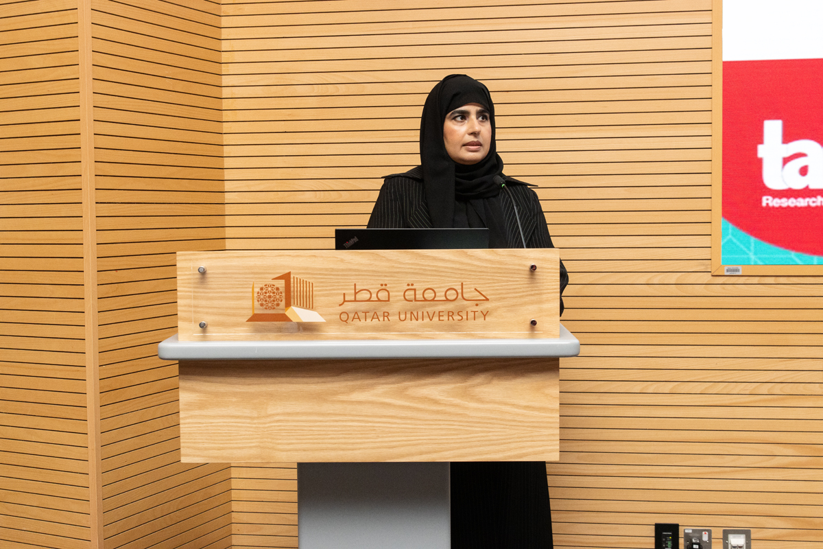 Prof. Mariam Al Maadeed, Vice-President for Research and Graduate Studies at QU speaking during the event.