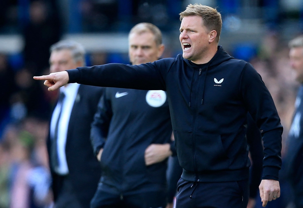 Newcastle United's English head coach Eddie Howe reacts during the English Premier League football match between Leeds United and Newcastle United at Elland Road in Leeds, northern England, on May 13, 2023. Photo by Lindsey Parnaby / AFP

