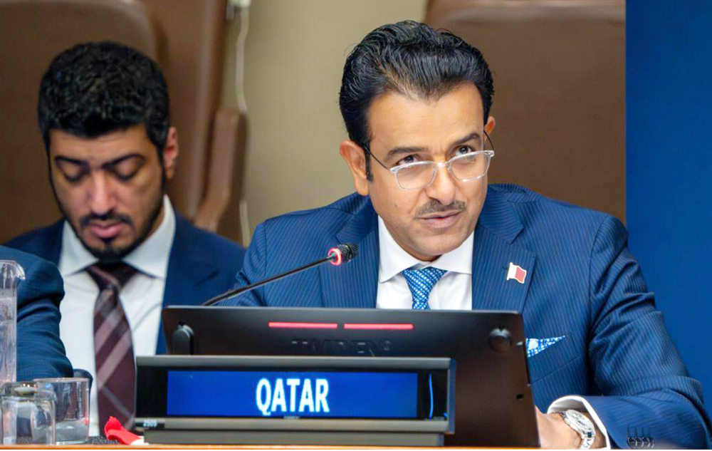Special Envoy of the Minister of Foreign Affairs for Counterterrorism and Mediation in Conflict Resolution H E Dr. Mutlaq bin Majid Al Qahtani addressing the UN session.
