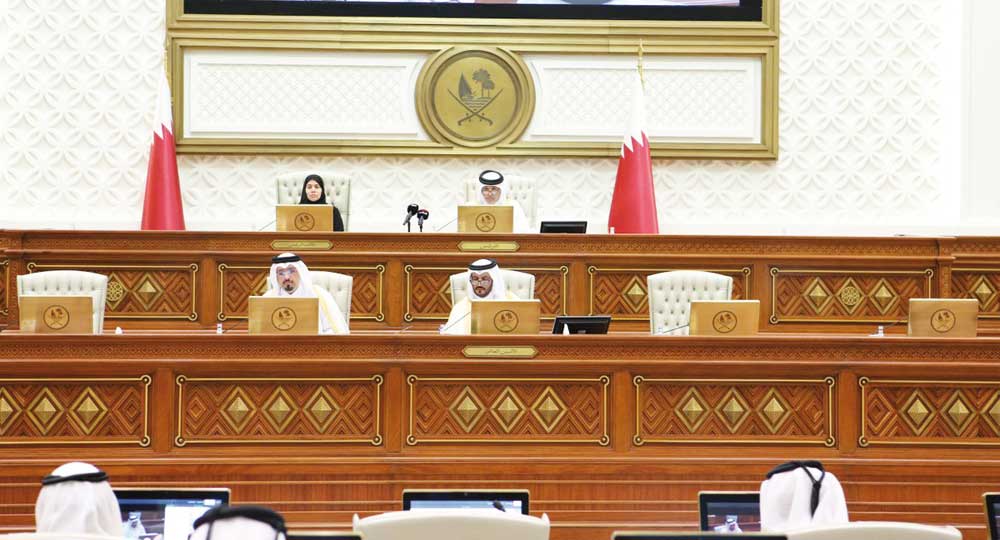 Shura Council Speaker H E Hassan bin Abdullah Al Ghanim chairing a meeting of the Council, yesterday.