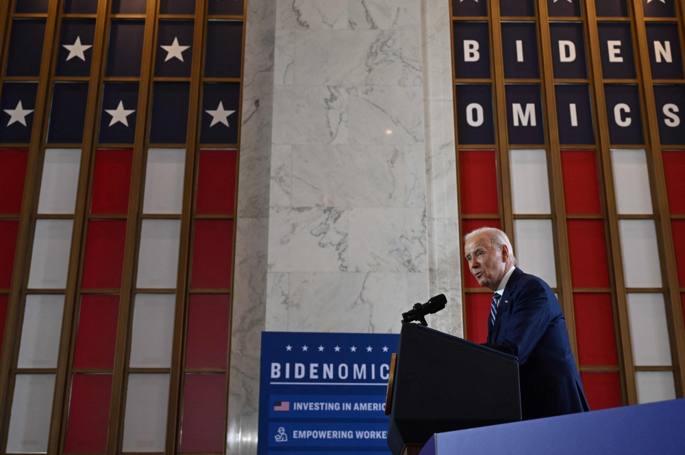 :US President Joe Biden speaks about the economy at the Old Post Office in Chicago, Illinois, on June 28, 2023. (Photo by ANDREW CABALLERO-REYNOLDS / AFP)
