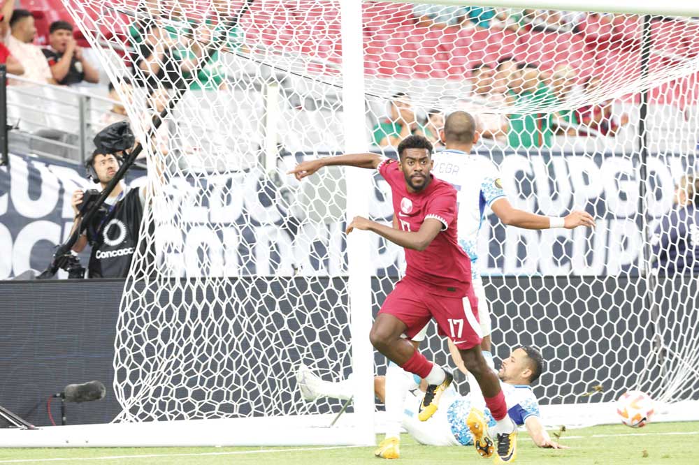 Qatar's Tameem Al Abdullah celebrates after scoring the opening goal of the match against Honduras, yesterday. Pic: QFA