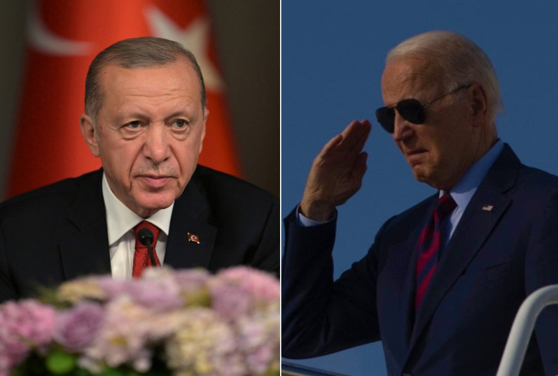 Turkish President Recep Tayyip Erdogan (left) at a joint press conference with Ukrainian counterpart at the Vahdettin Mansion in Istanbul on July 7, 2023. US President Joe Biden boards Air Force One at Joint Base Andrews in Maryland on July 7, 2023. (Photos by AFP)