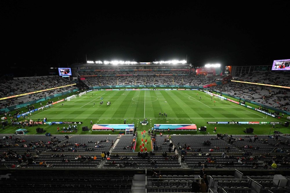 A general view shows the stadium ahead of the Australia and New Zealand 2023 Women's World Cup Group A football match between New Zealand and Norway at Eden Park in Auckland on July 20, 2023. (Photo by Saeed Khan/ AFP)