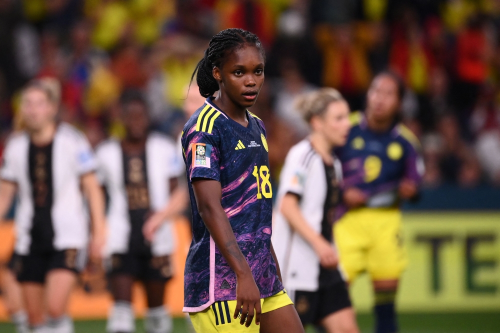 Colombia's forward #18 Linda Caicedo looks on during the Australia and New Zealand 2023 Women's World Cup Group H football match between Germany and Colombia at Sydney Football Stadium in Sydney on July 30, 2023. (Photo by Franck Fife / AFP)

