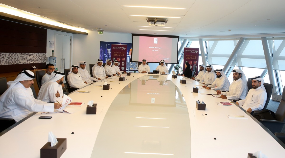 Officials attend a technical meeting to discuss the arrangements being made ahead of the start of 2023-2024 season Qatar Stars League, at the QSL Headquarters, yesterday. 