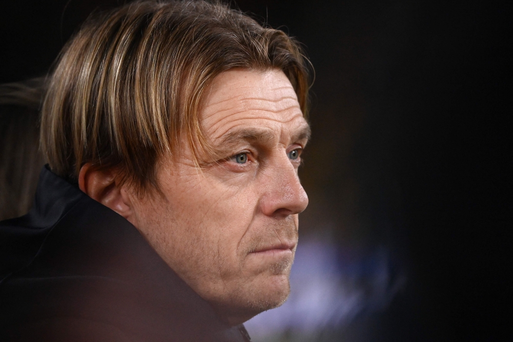 Australia's coach Tony Gustavsson watches before the Australia and New Zealand 2023 Women's World Cup semi-final football match between Australia and England at Stadium Australia in Sydney on August 16, 2023. Photo by FRANCK FIFE / AFP