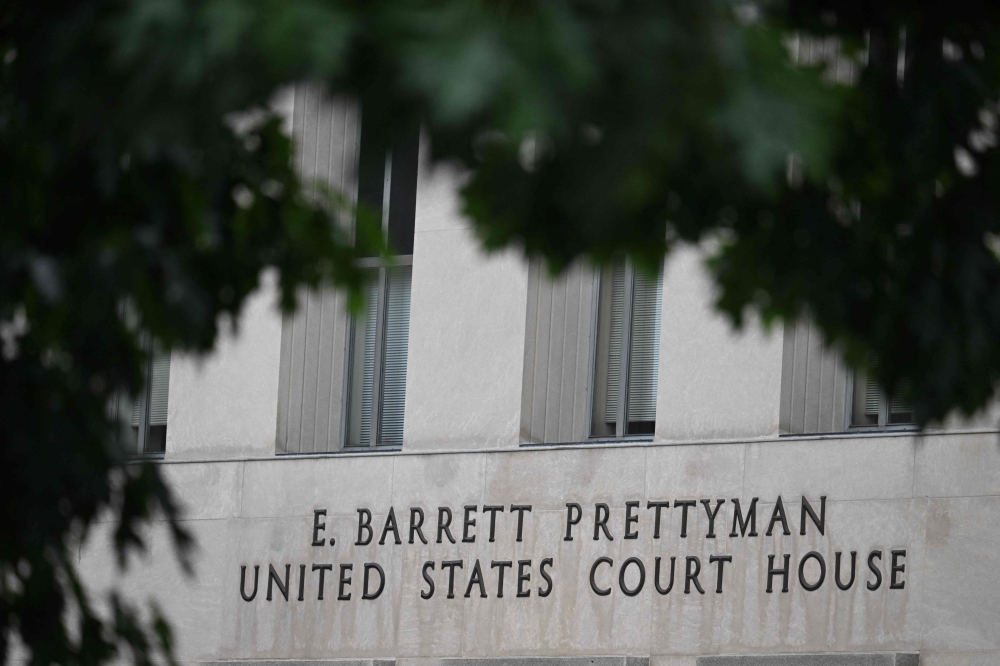 The E. Barrett Prettyman Courthouse in Washington, DC, before the sentencing of Proud Boys leader Enrique Tarrio. Tarrio was convicted on May 4, 2023, of seditious conspiracy for his role in the January 6, 2021, attack on the US Capitol by supporters of former US President Donald Trump. (Photo by Jim WATSON / AFP)
