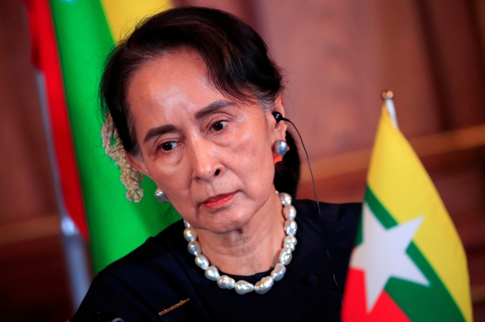 File photo: Myanmar's State Counsellor Aung San Suu Kyi attends the joint news conference of the Japan-Mekong Summit Meeting at the Akasaka Palace State Guest House in Tokyo, Japan October 9, 2018. (Franck Robichon/Pool via Reuters)