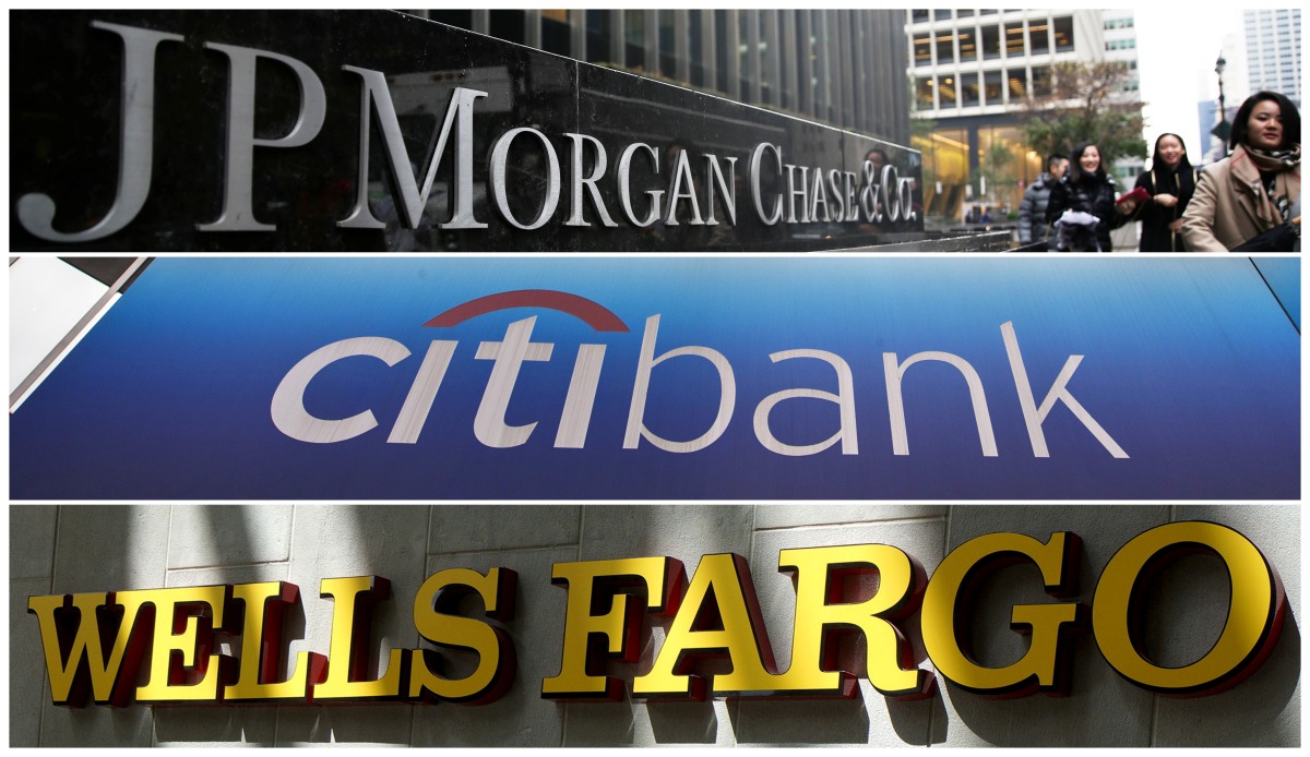 Signs of JP Morgan Chase Bank, Citibank and Wells Fargo & Co. bank are seen in this combination photo from Reuters files. File Photo / Reuters