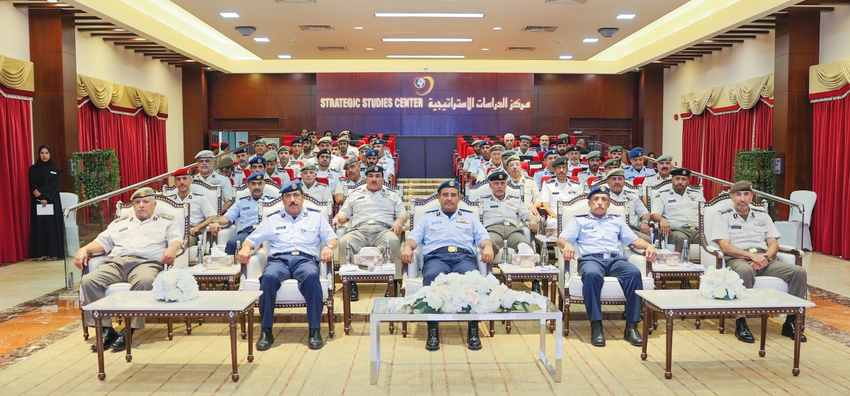 Chief of Staff of Qatar Armed Forces H E Staff Lt. General (Pilot) Salem bin Hamad bin Aqeel Al Nabit (centre) and other officers at the seminar. 
