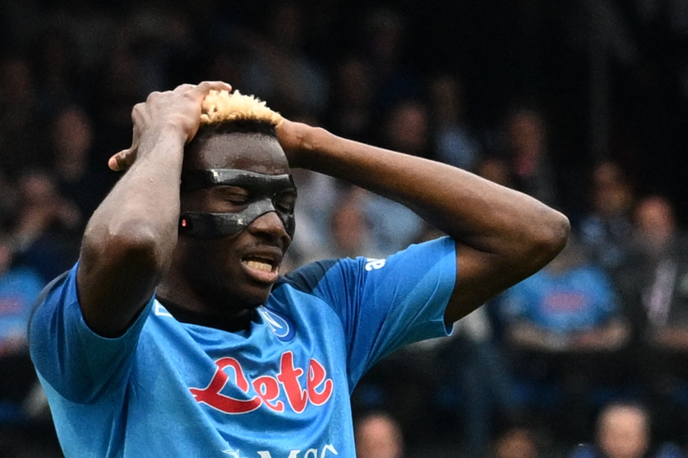 File photo: Napoli's Nigerian forward Victor Osimhen reacts during the Italian Serie A football match between Napoli and Salernitana on April 30, 2023 at the Diego-Maradona stadium in Naples. (Photo by Andreas SOLARO / AFP)

