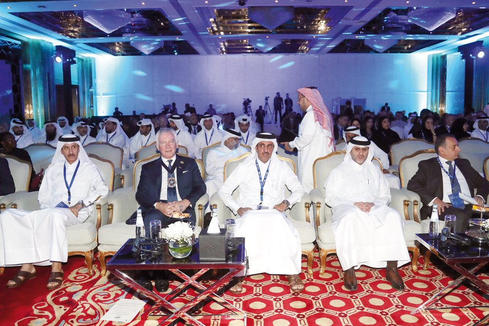 Governor of Qatar Central Bank, Sheikh Bandar bin Mohamed Al Thani; Chairman of the Qatar Financial Information Unit, Sheikh Ahmed bin Eid Al Thani; The Rt. Hon. The Lord Mayor of the City of London Alderman Nicholas Lyons; and the Managing Director of Central and Eastern Europe, Middle East, and Africa at LSEG Nadim Najjar during the 15th MENA Regulatory Summit.
