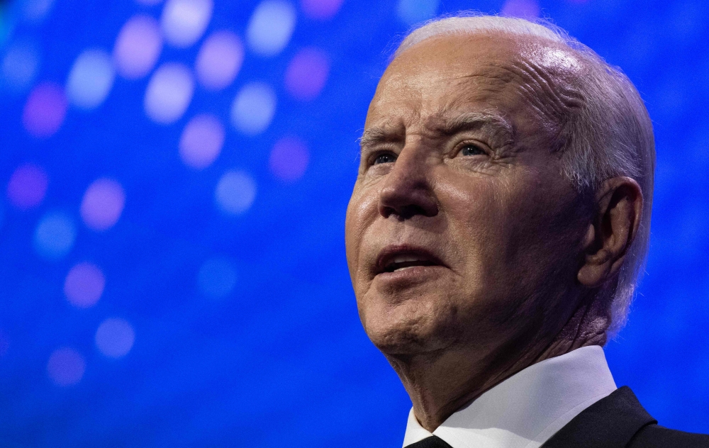 US President Joe Biden speaks during the Human Rights Campaign National Dinner at the Washington Convention Center in Washington, DC, on October 14, 2023. (Photo by Andrew Caballero-Reynolds / AFP)