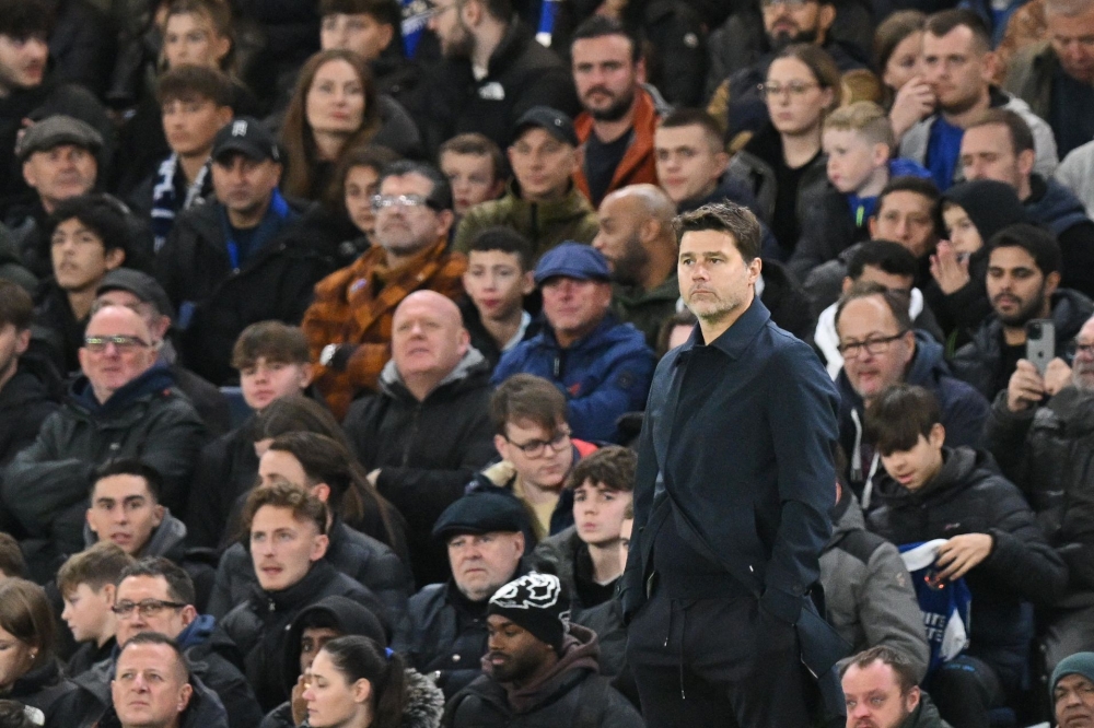 Chelsea's Argentinian head coach Mauricio Pochettino reacts during the English League Cup fourth round football match between Chelsea and Blackburn Rovers at Stamford Bridge, in London, on November 1, 2023. (Photo by Glyn KIRK / AFP)