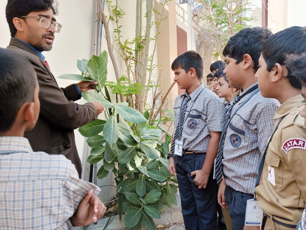 Students of MES Indian School participating in an event held to mark Ayurveda Day.