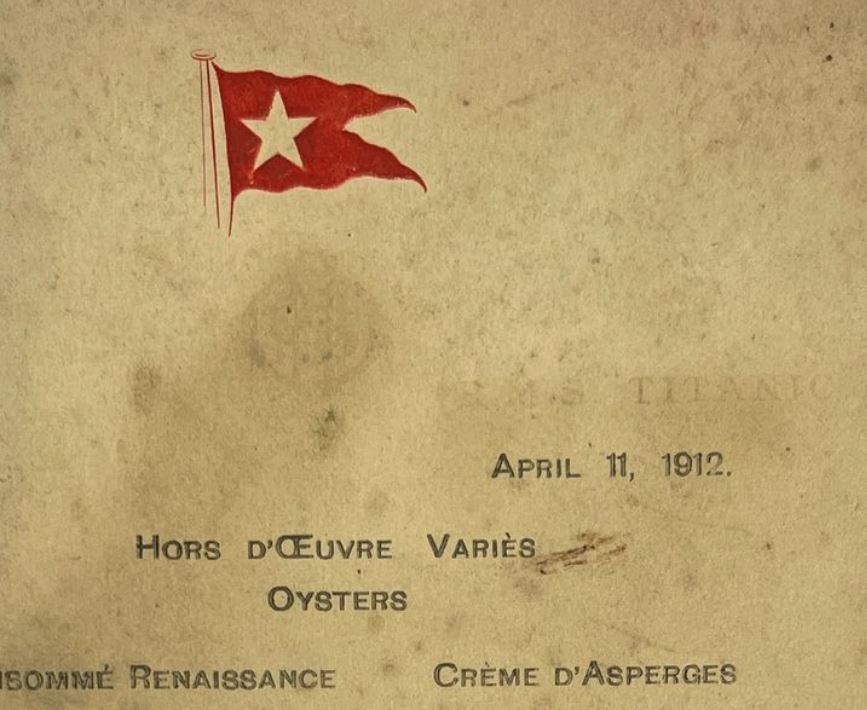 One of the rarest Titanic menus ever offered, first class dinner on April 11th. Image: Instagram / Henry Aldridge & Son