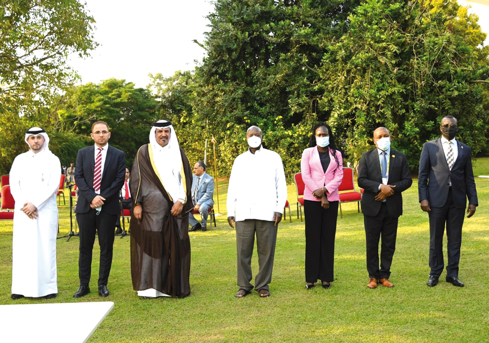 Qatar Chamber First Vice-Chairman Mohamed bin Ahmed bin Twar Al Kuwar with the President of the Republic of Uganda H E Yoweri Kaguta Museveni and other officials during the meeting.