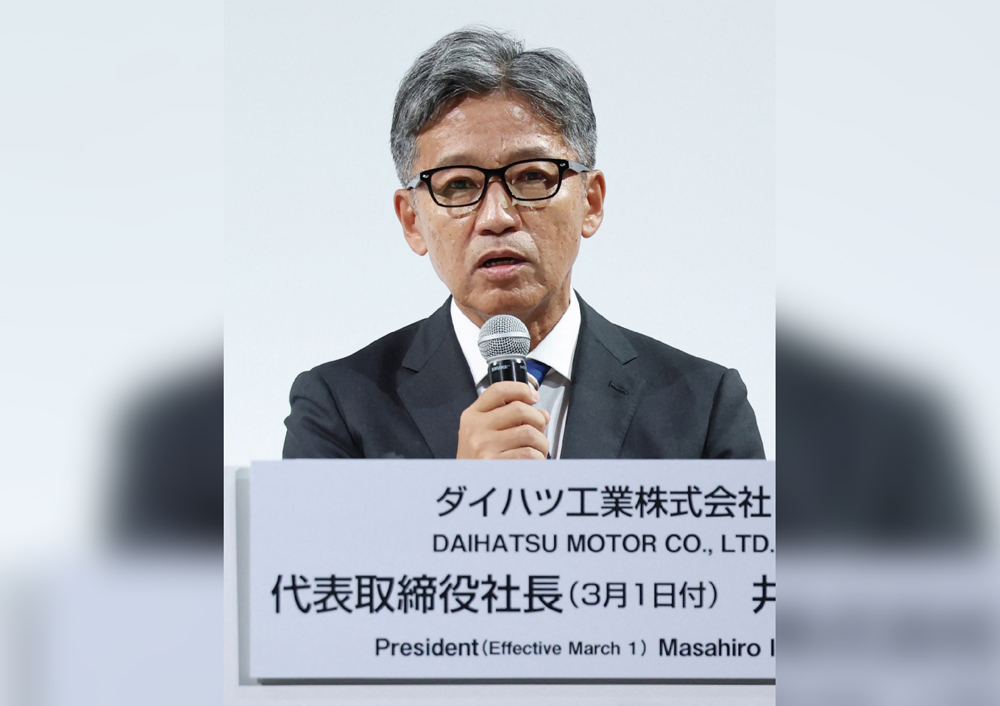Daihatsu Motor Corporation's next president, Masahiro Inoue, speaks during a press conference in Tokyo on February 13, 2024. Photo by JIJI Press / AFP
