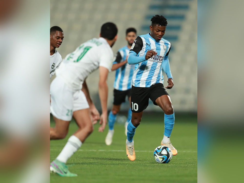 Al Wakrah’s Geslon Dala in action during a friendly against Al Ahli earlier this week. The Blue Waves will meet Al Sadd on Sunday.   