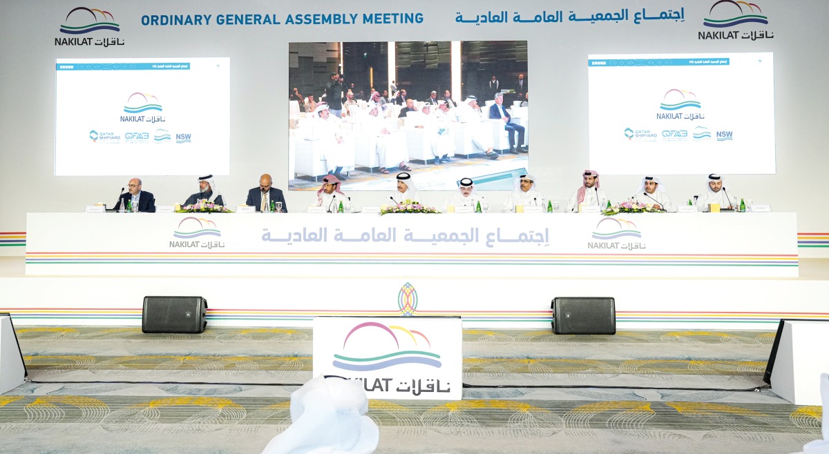 Eng. Abdulaziz Jassim Al Muftah, Chairman of Nakilat’s Board of Directors with other officials during the Annual General Meeting, yesterday.