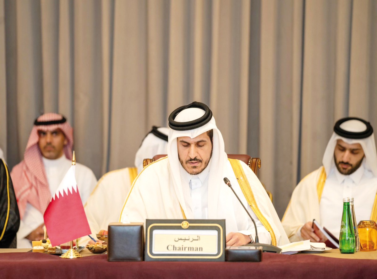 Minister of Commerce and Industry H E Sheikh Mohammed bin Hamad bin Qassim Al Thani addressing the meeting.