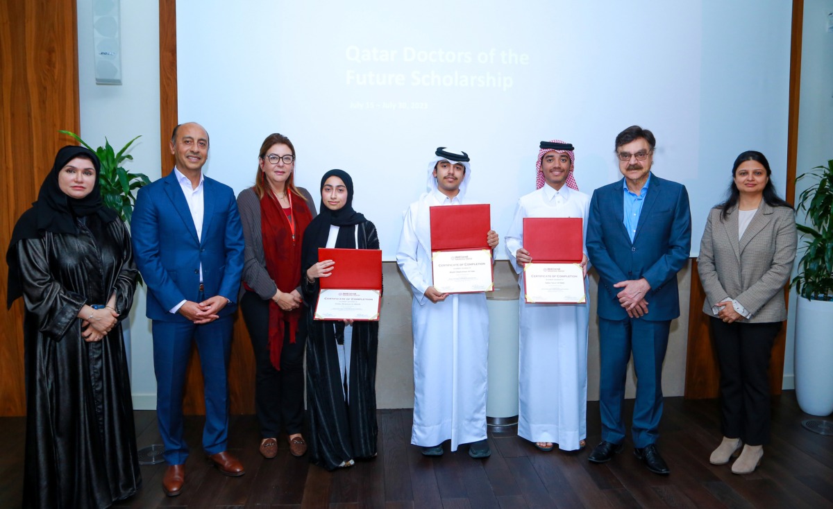 From left: Dr. Kholoud Salman Al Hail, Dr. Rachid Bendriss,  Noha Saleh, Fatima Mohammed Al Abdulla, Khalid Abdulrahman Al Nabti, Sultan Al Malki, Dr. Javaid Sheikh, and  Sarah Saldanha. 