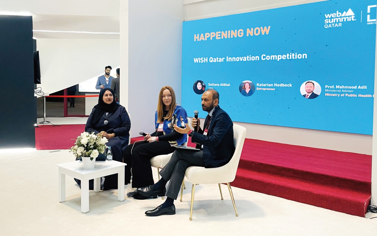 From left: WISH CEO Sultana Afdhal, Katarina Hedbeck, and Professor Mahmood Adil at the session at Web Summit Qatar 2024.