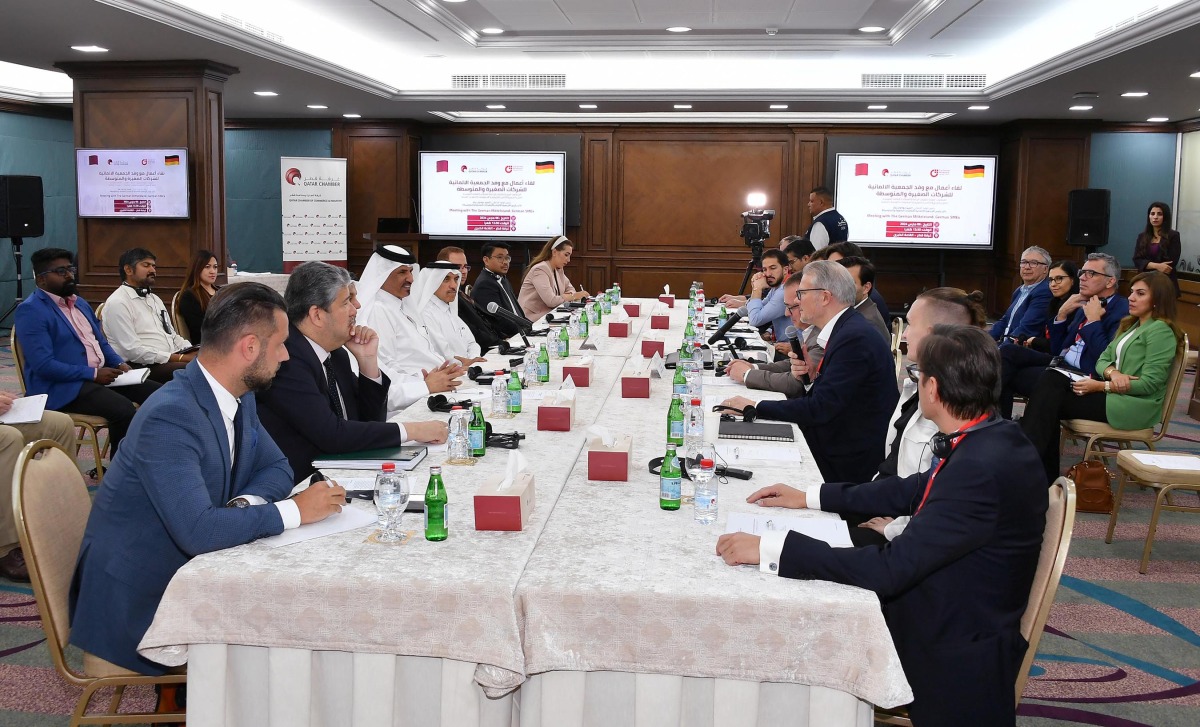 QC First Vice Chairman, Mohamed bin Ahmed bin Twar Al Kuwari and Vice Chairman of the German Mittelstand, Gordon Pelz along with other officials during the meeting.