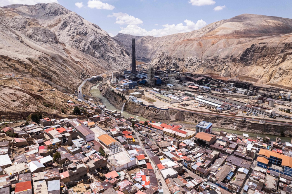 (Files) Aerial image of the Metalurgia Busines Peru metallurgical complex in the city of La Oroya on November 9, 2022. (Photo by Ernesto Benavides / AFP)
 