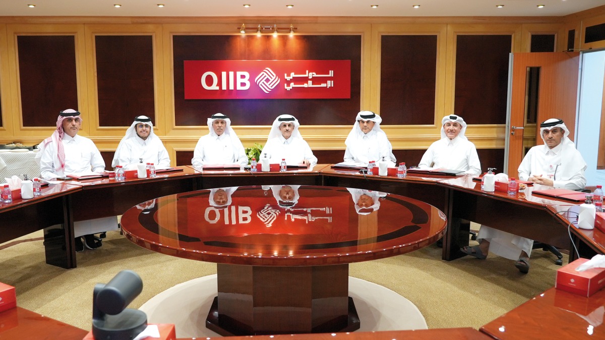 QIIB Chairman Sheikh Dr. Khalid bin Thani bin Abdullah Al Thani and CEO Dr Abdulbasit Ahmad Al Shaibei along with board members during the meeting.