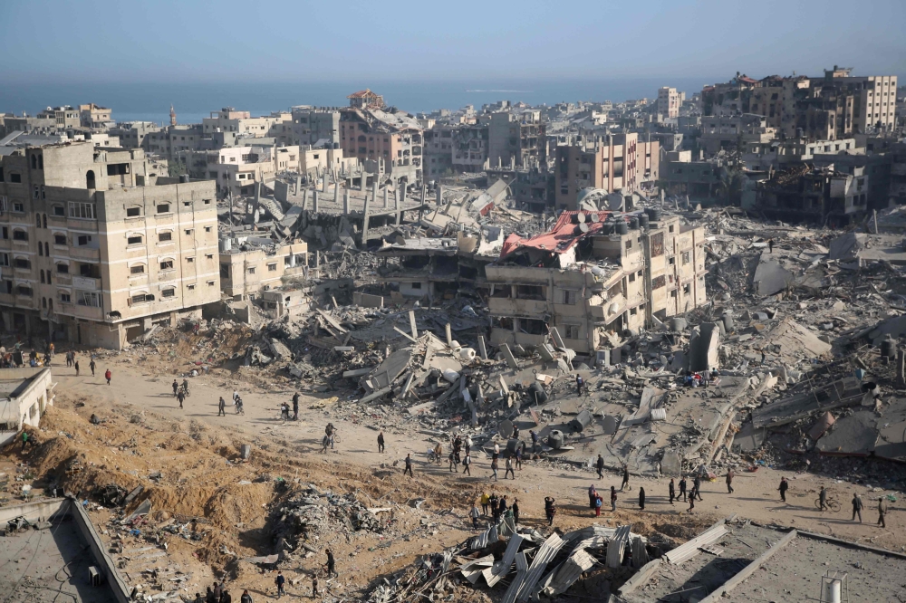 A general view shows the destruction in the area surrounding Gaza's Al-Shifa hospital after the Israeli military withdrew from the complex housing the hospital on April 1, 2024. Photo by AFP.