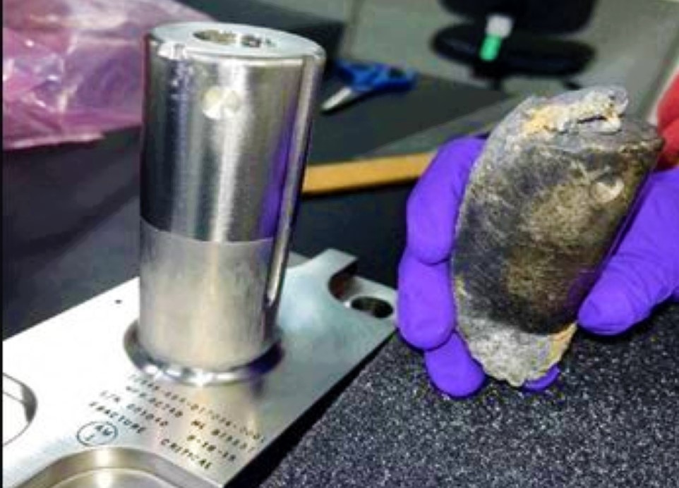 This handout from NASA shows recovered stanchion from the NASA flight support equipment used to mount International Space Station batteries on a cargo pallet that survived re-entry through Earth's atmosphere on March 8, 2024, and impacted a home in Naples, Florida. NASA said on April 15, 2024 it was analyzing an object that crashed from the sky into a Florida man's home -- which could well be a piece of debris jettisoned from the International Space Station. (Photo by Handout / NASA / AFP)