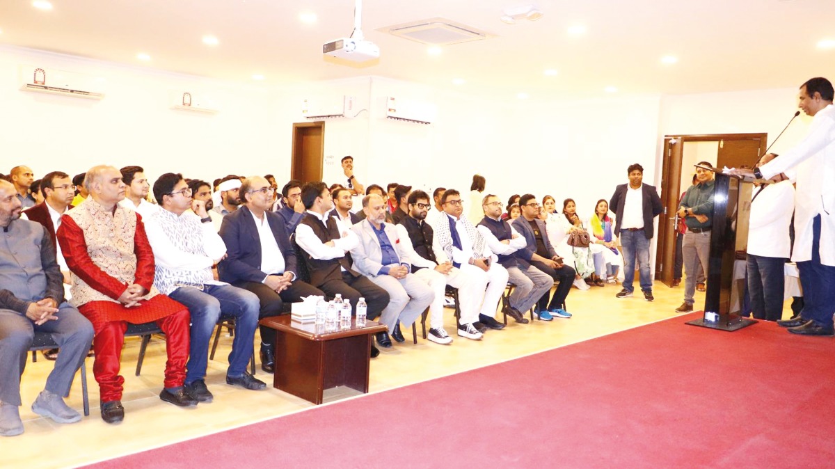 Ambassador of India to Qatar H E Vipul (fourth left) with officials and guests during the event.