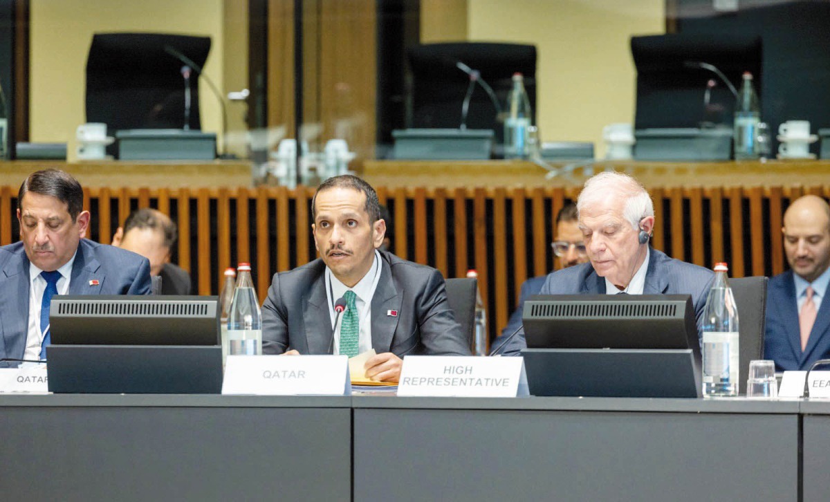 Prime Minister and Minister of Foreign Affairs H E Sheikh Mohammed bin Abdulrahman bin Jassim Al Thani attending the EU-GCC High Level Forum on Regional Security and Cooperation held in Luxembourg yesterday.
