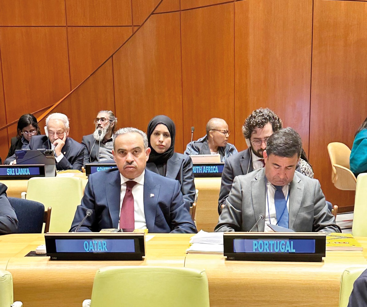 Minister of Finance H E Ali bin Ahmed Al Kuwari with other officials during participation in 4th annual United Nations Economic and Social Council Forum on Financing for Development in New York.