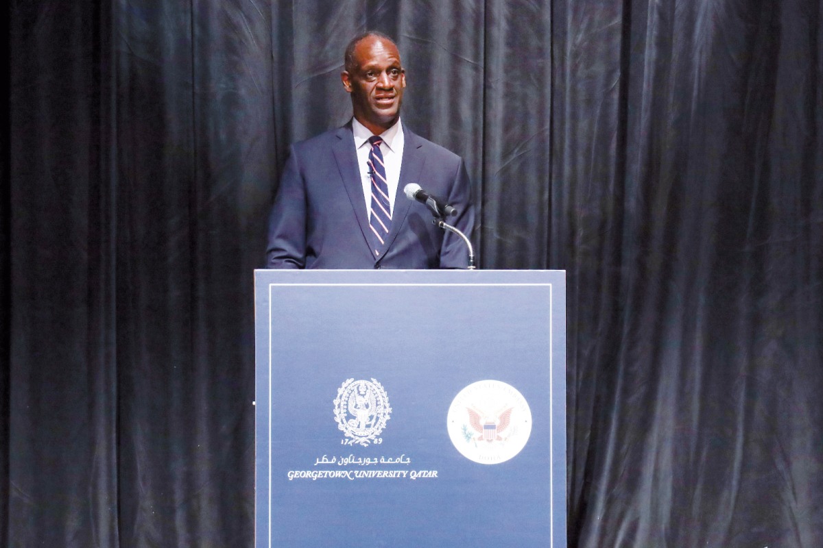 US Ambassador to Qatar, H E Timmy Davis addressing the attendees. 