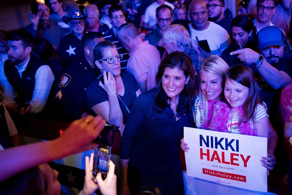 File photo: Republican presidential candidate, former UN Ambassador Nikki Haley poses for pictures with her supporters following a campaign rally on March 4, 2024 in Fort Worth, Texas. Emil Lippe/Getty Images/AFP


