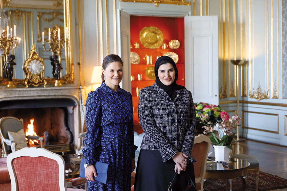 Crown Princess of Sweden HRH Princess Victoria Ingrid Alice Desiree (left) with  Minister of Social Development and Family H E Maryam bint Ali bin Nasser Al Misnad.