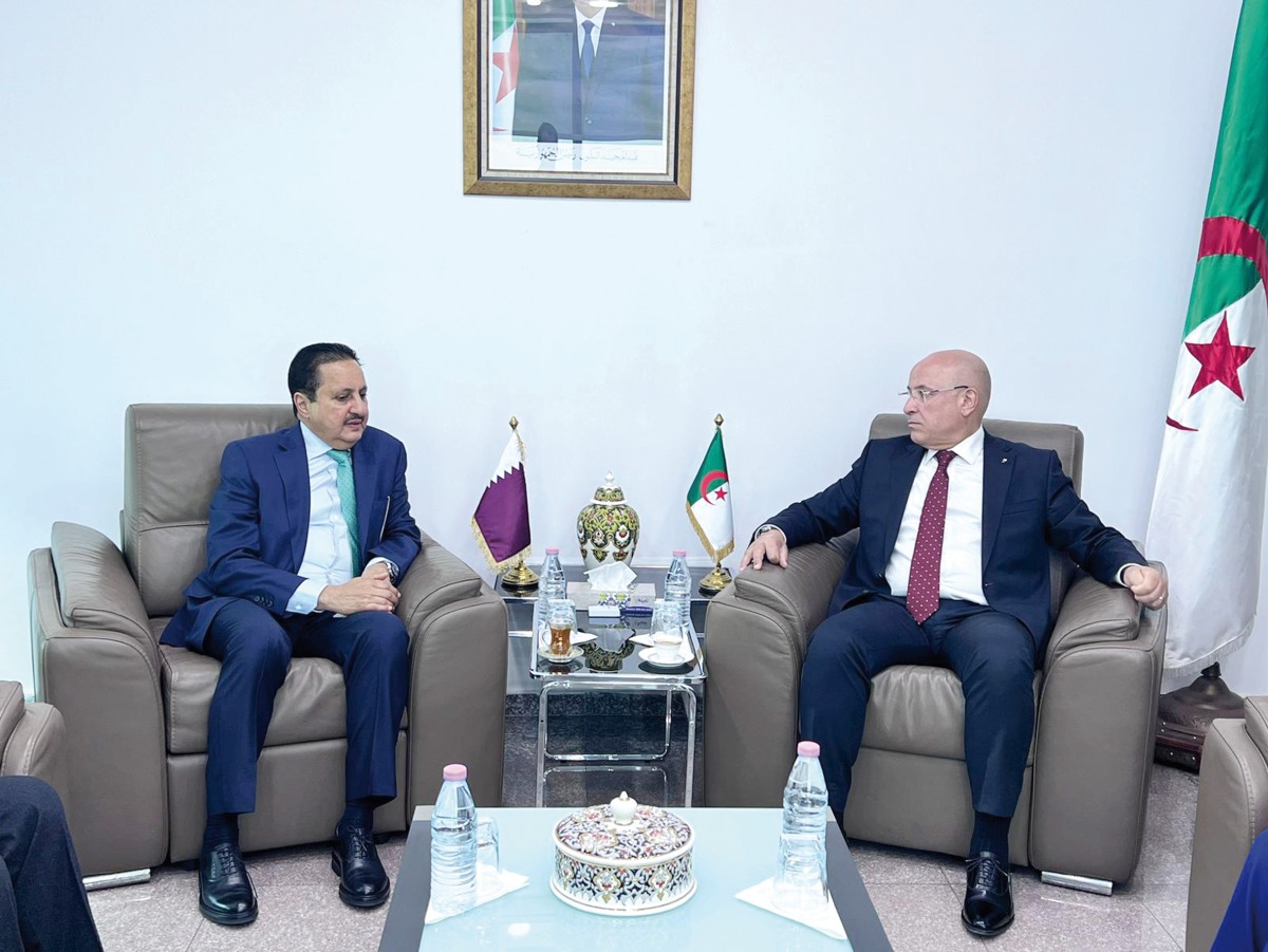 Chairman of Qatar Chamber Sheikh Khalifa bin Jassim Al Thani with Minister of Trade and Export Promotion H E Tayeb Zitouni.