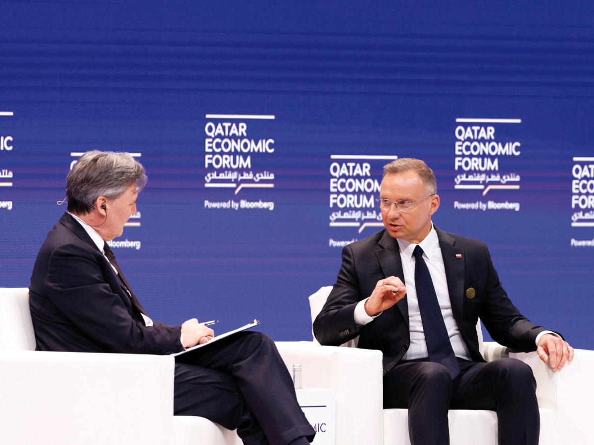 President of the Republic of Poland H E Andrzej Duda In a panel discussion within the Qatar Economic Forum held yesterday. Picture: Qatar News Agency 