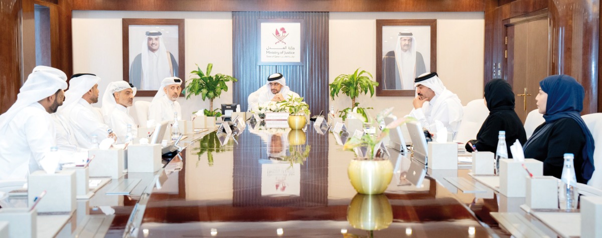 Minister of Justice and Minister of State for Cabinet Affairs H E Ibrahim bin Ali Al Mohannadi chairing the committee meeting, yesterday.