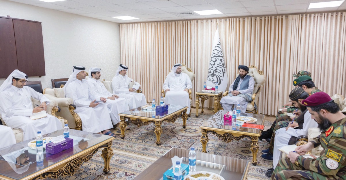 Minister of State at the Ministry of Foreign Affairs H E Dr. Mohammed bin Abdulaziz bin Saleh Al Khulaifi  meeting Afghan caretaker officials in Kabul yesterday. 