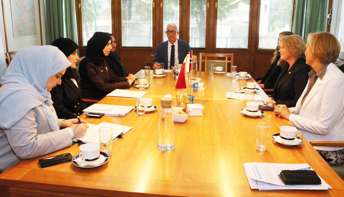 Minister of State for International Cooperation H E Lolwah bint Rashid Al Khater meeting Minister for International Development of Norway H E Anne Beathe Tvinnereim, in Oslo yesterday. 
