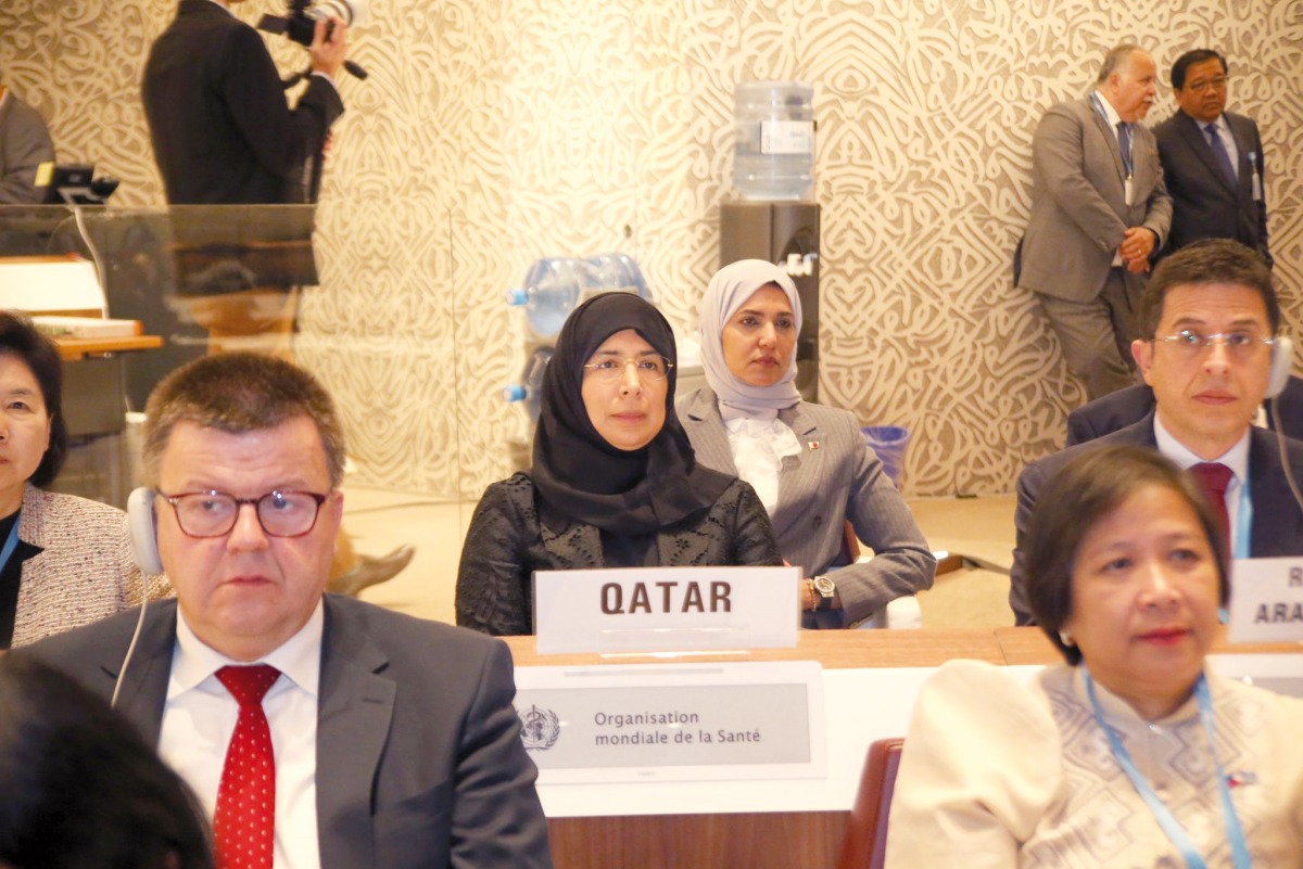 Minister of Public Health H E Dr. Hanan Mohamed Al Kuwari takes part in a session of 77th World Health Assembly.