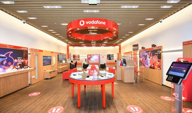 Inside view of a Vodafone retail store.
