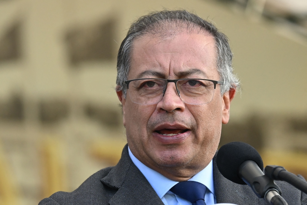 Colombian President Gustavo Petro delivers a speech during a military ceremony at the Military School of Cadets General Jose Maria Cordova in Bogota on May 31, 2024. Photo by Raul ARBOLEDA / AFP.
