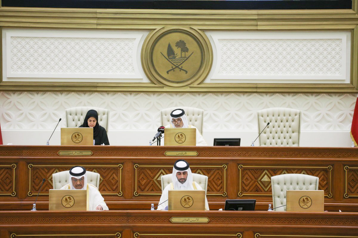 Shura Council Speaker H E Hassan bin Abdullah Al Ghanim chairing a session of the Council yesterday. 
