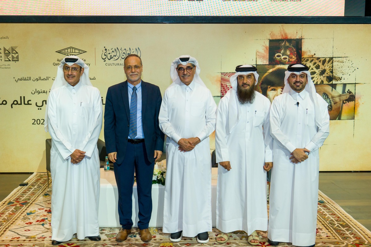 Minister of State and President of Qatar National Library H E Dr. Hamad bin Abdulaziz Al Kawari (centre) with other officials at the event.