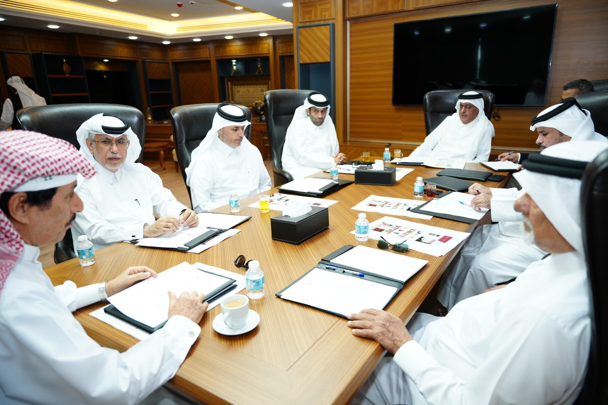Chairman of the Board of Directors of QPC Saad bin Mohammed Al Rumaihi, Member Jaber Salim Al Harami, Prof Muhammed Saleh Al Musfir, Member Dr. Khalid Mubarak Al-Shafi, Member Abdullah Talib Al Marri, Member Abdulrahman Majid Al Qahtani and Director General of QPC Sadiq Muhammad Al Ammari during the meeting at the headquarters of QPC.